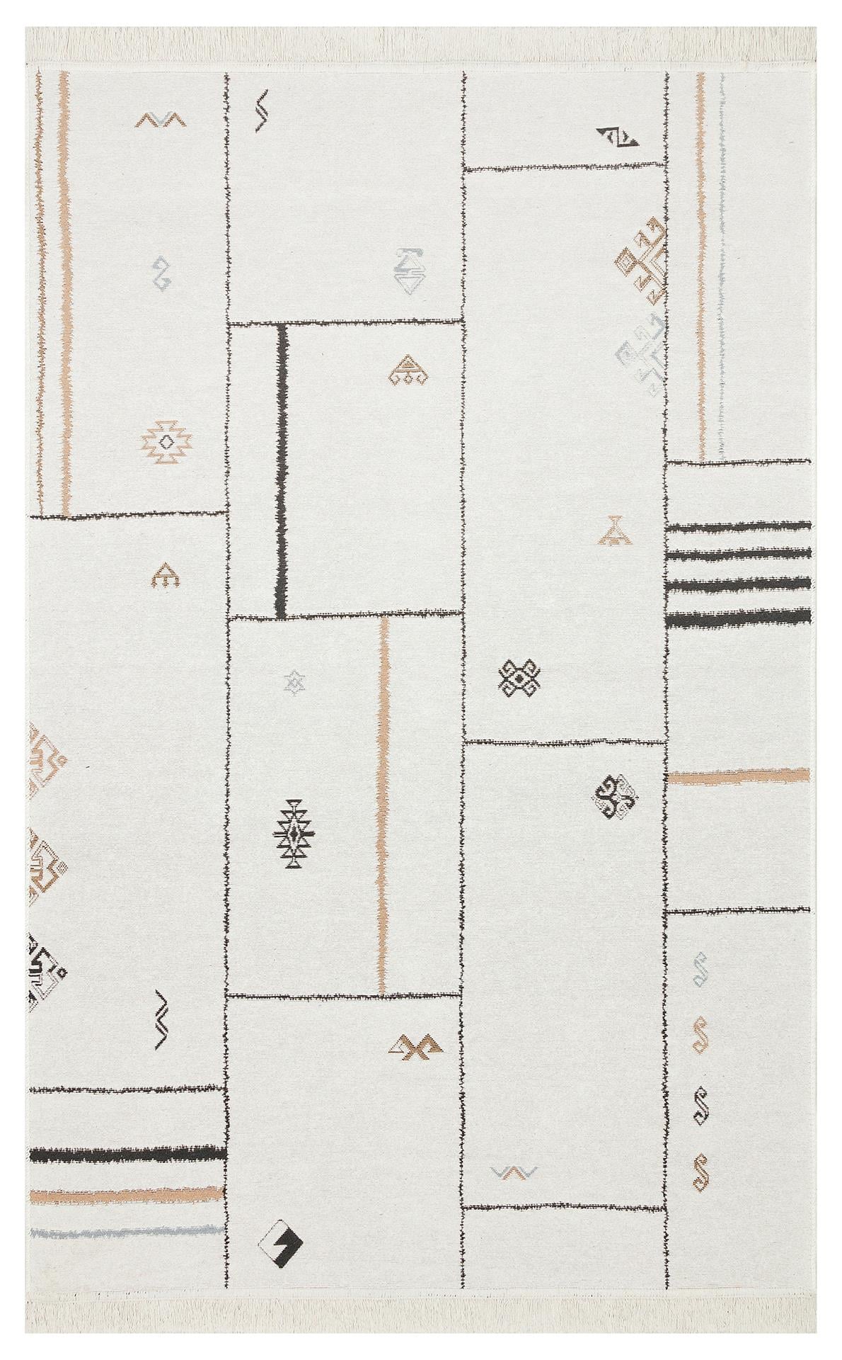 ARYA AR 41 CREAM BLACK  Yıkanabilir Çift Taraflı Modern Desenli Dokuma Kilim