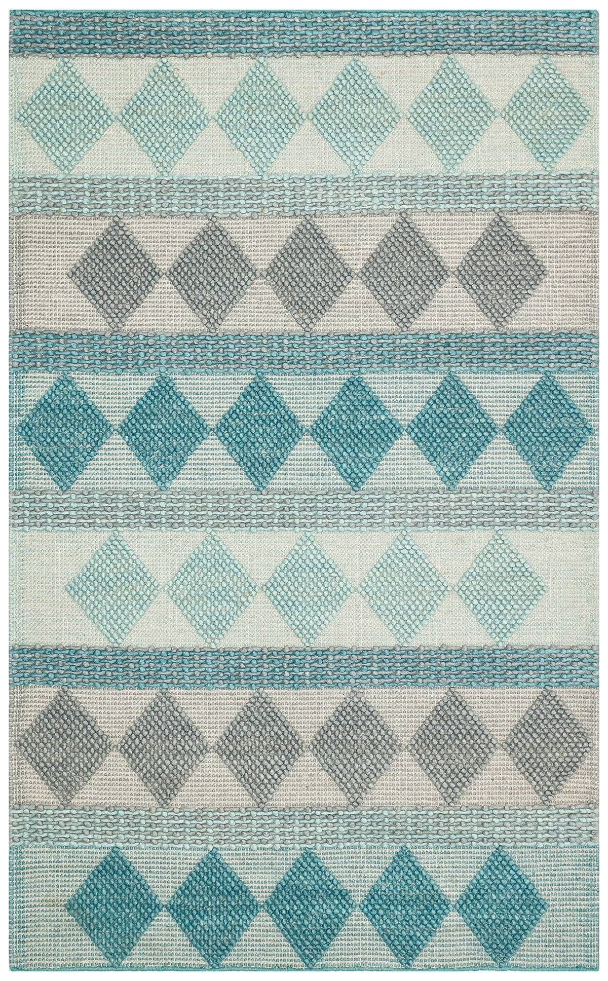 JADE JD 01 BLUE  Naturel Kazak Örgü Desenli El Dokuma Örgü Halı