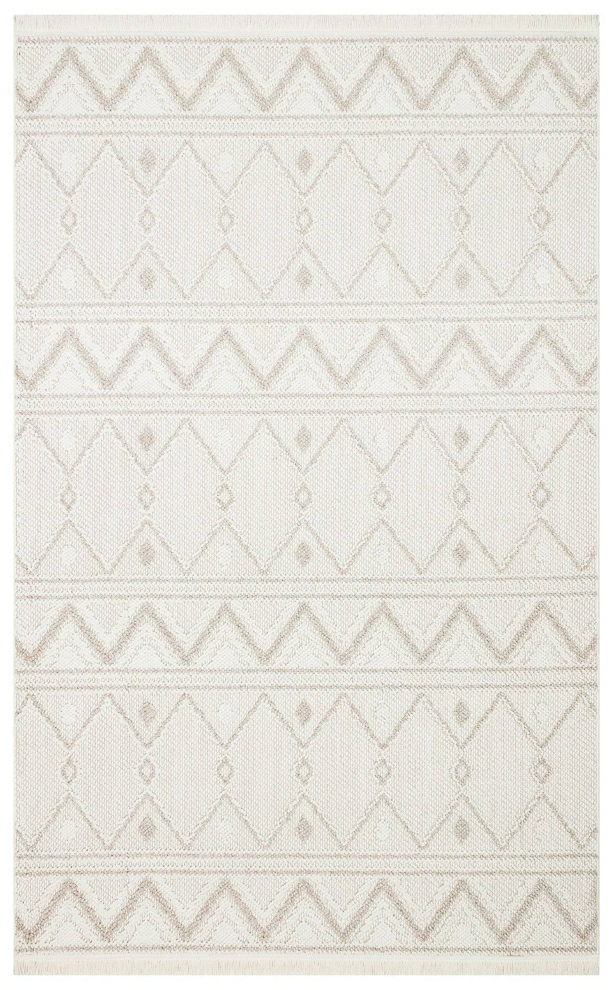 MOTTO MOT 03 WHITE BEIGE  Yumuşak Tuşeli Örgü Dokuma Modern Makine Halısı