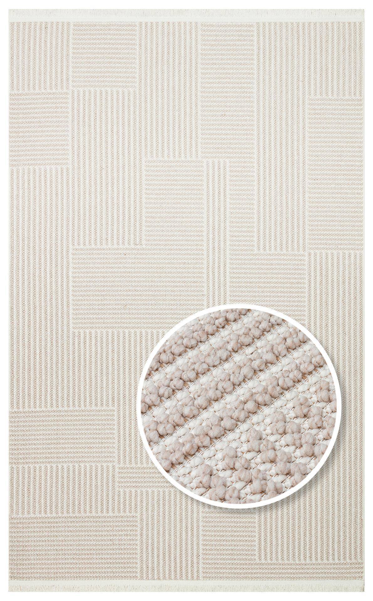 MOTTO MOT 12 BEIGE WHITE  Yumuşak Tuşeli Örgü Dokuma Modern Makine Halısı