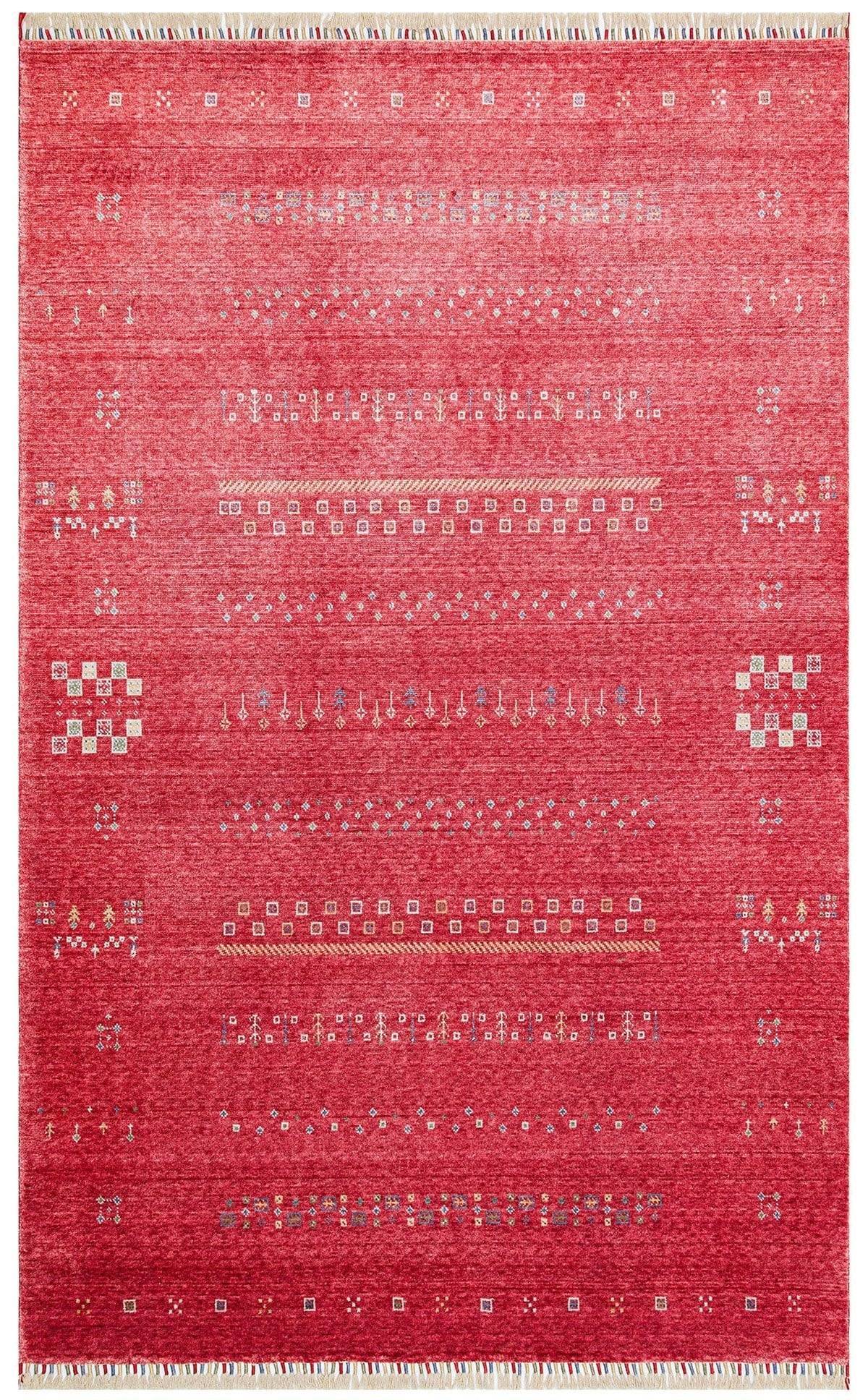 ZARA ZR 06 RED  Otantik Desenli Özel Hav Vermeyen ve Kolay Temizlenebilir Tensel Kullanılarak El Emeği ile Özel Tezgahlarda Üretilen Modern Uşak Halısı
