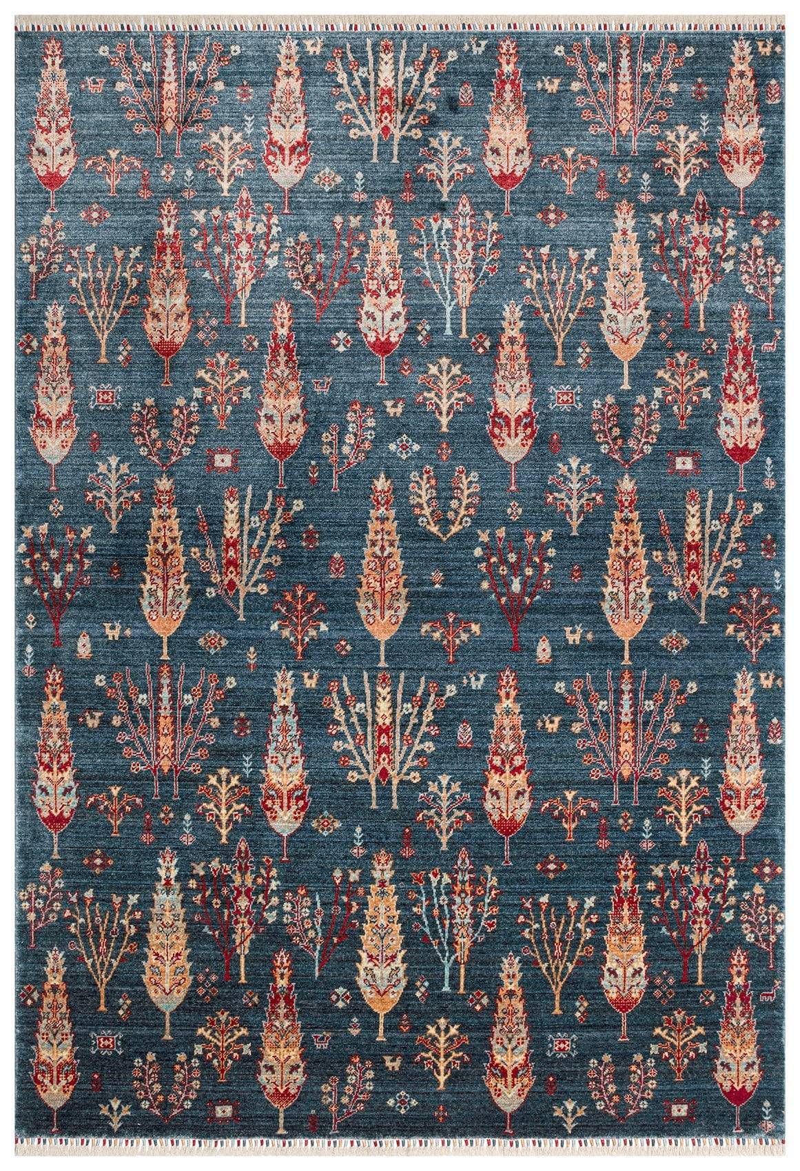 ZARA ZR 08 NAVY TURQUOISE Otantik Desenli Özel Hav Vermeyen ve Kolay Temizlenebilir Tensel Kullanılarak El Emeği ile Özel Tezgahlarda Üretilen Modern Uşak Halısı