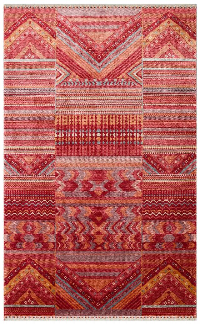 ZARA ZR 18 RED MULTY  Otantik Desenli Özel Hav Vermeyen ve Kolay Temizlenebilir Tensel Kullanılarak El Emeği ile Özel Tezgahlarda Üretilen Modern Uşak Halısı