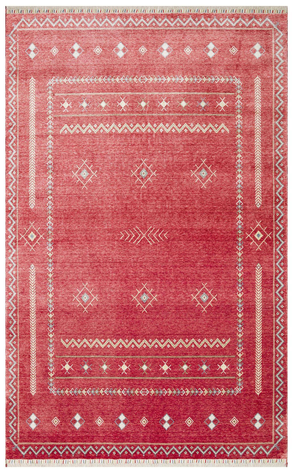 ZARA ZR 20 RED MULTY  Otantik Desenli Özel Hav Vermeyen ve Kolay Temizlenebilir Tensel Kullanılarak El Emeği ile Özel Tezgahlarda Üretilen Modern Uşak Halısı
