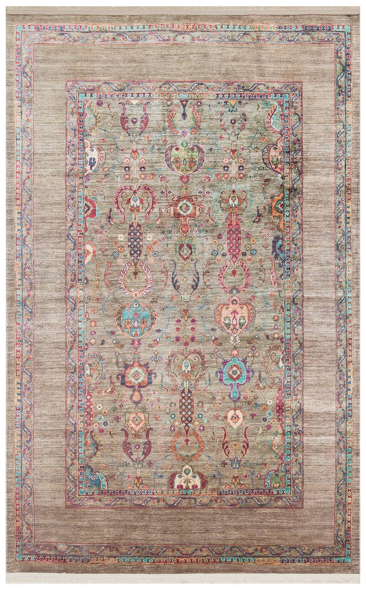 ANTIQUE ATK 07 OLIVE  Kolay kullanımlı Kaymaz Karabağ ve Antik Desenlere Sahip Yıkanabilir Makine Halısı