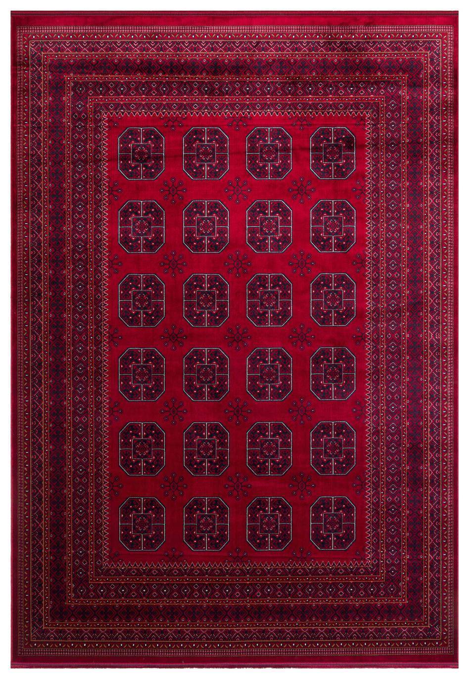 HERAT HER 02 RED  Afgan Desenli Viskon Sıkı Dokuma Kaymaz Tabanlı İnce Makine Halısı