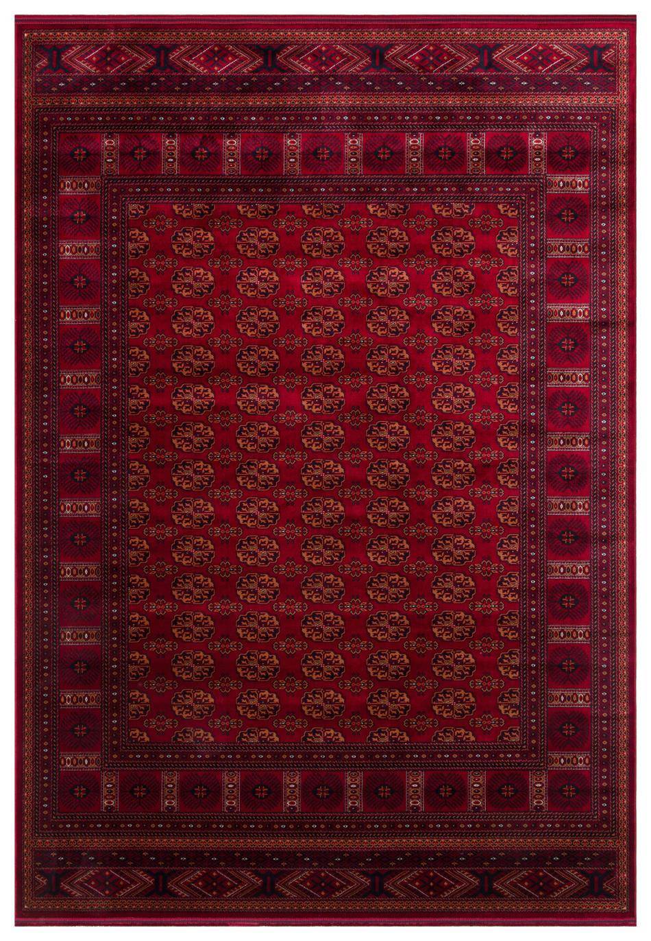 HERAT HER 03 RED  Afgan Desenli Viskon Sıkı Dokuma Kaymaz Tabanlı İnce Makine Halısı