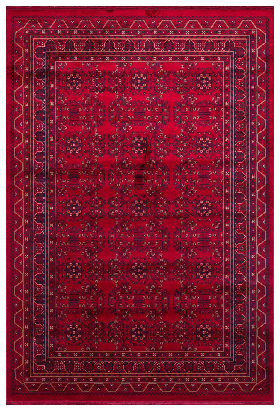 HERAT HER 04 RED  Afgan Desenli Viskon Sıkı Dokuma Kaymaz Tabanlı İnce Makine Halısı