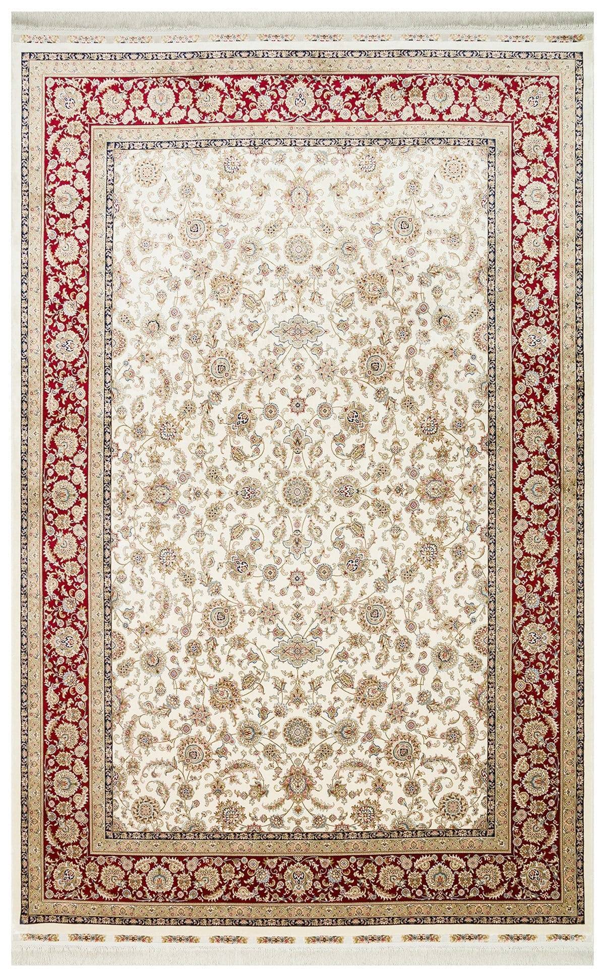 ISFAHAN ISF 03 CREAM RED  Klasik Desenli Yüksek Kalite Sık Dokuma Makine Halısı