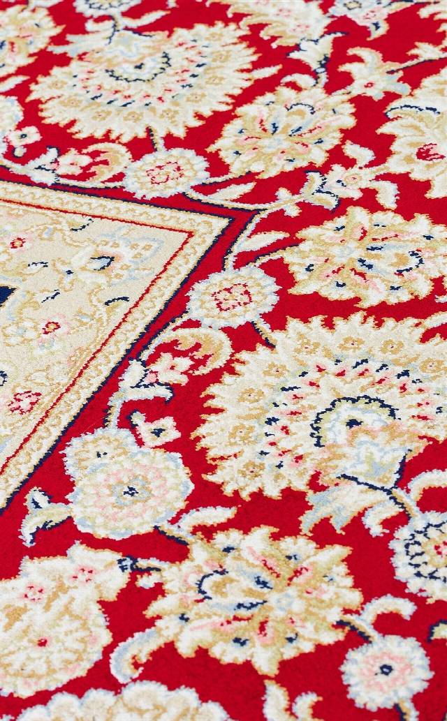 ISFAHAN ISF 03 CREAM RED  Klasik Desenli Yüksek Kalite Sık Dokuma Makine Halısı