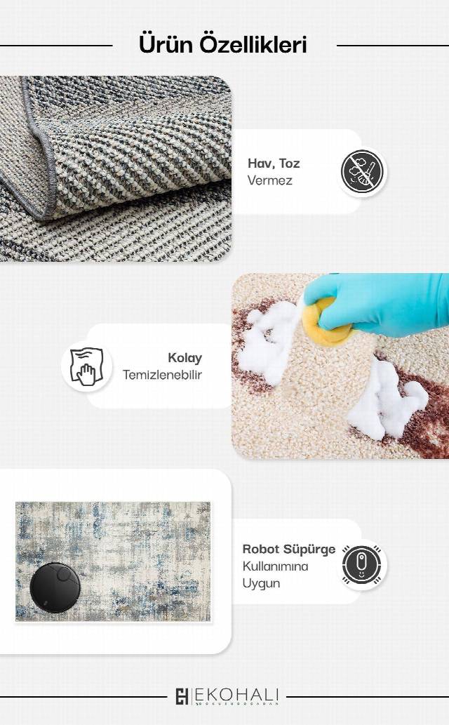 LAGOS XW LGS 20 CREAM GREY XW  Hav Toz Vermez Eskitme Desenli Modern Makine Halısı