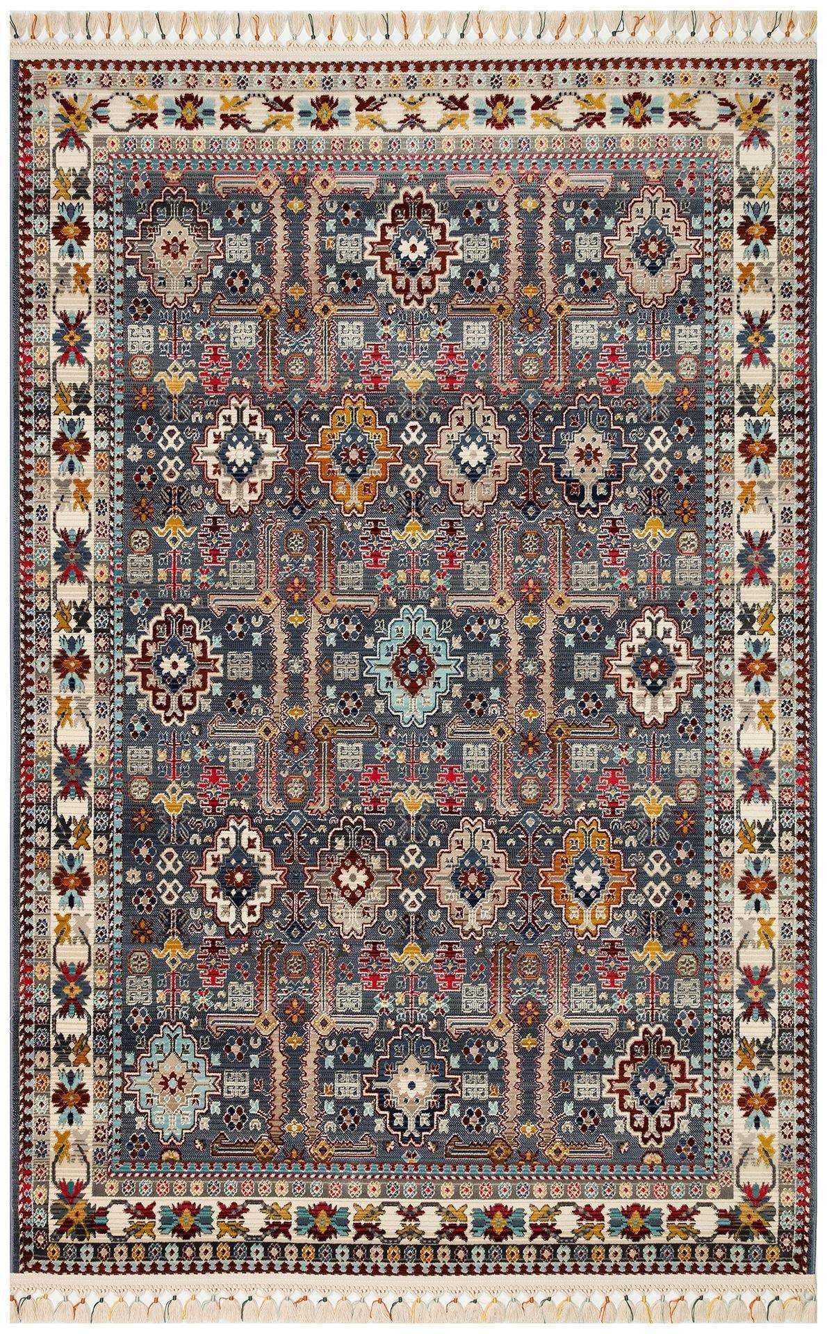 PETRA PR 07 MULTY  Hav Toz Vermez Etnik ve Modern Desenli Renkli Saçaklı Halı
