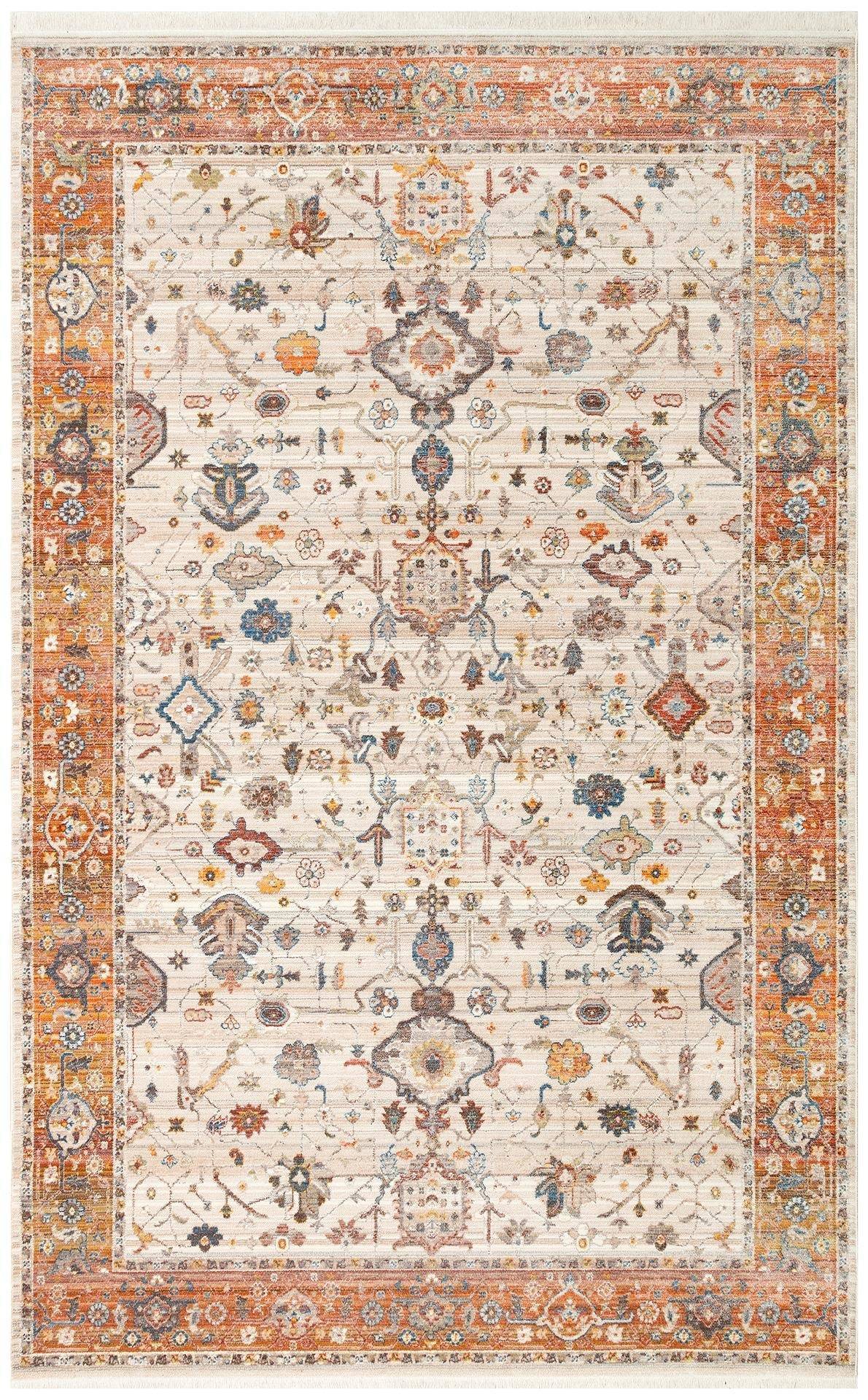 PIETRA PTA 01 CREAM TERRA  Sıcak Renk Tonlarını Etnik Desenler ile Buluşturan Yumuşak Tuşeli Makine Halısı