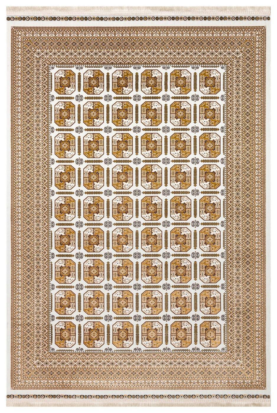 SATEEN AFGHAN SFG 02 BEIGE  Yıkanabilir Afgan Desenli Hav Toz Vermeyen Kaymaz Tabanlı Sık Dokuma Halı