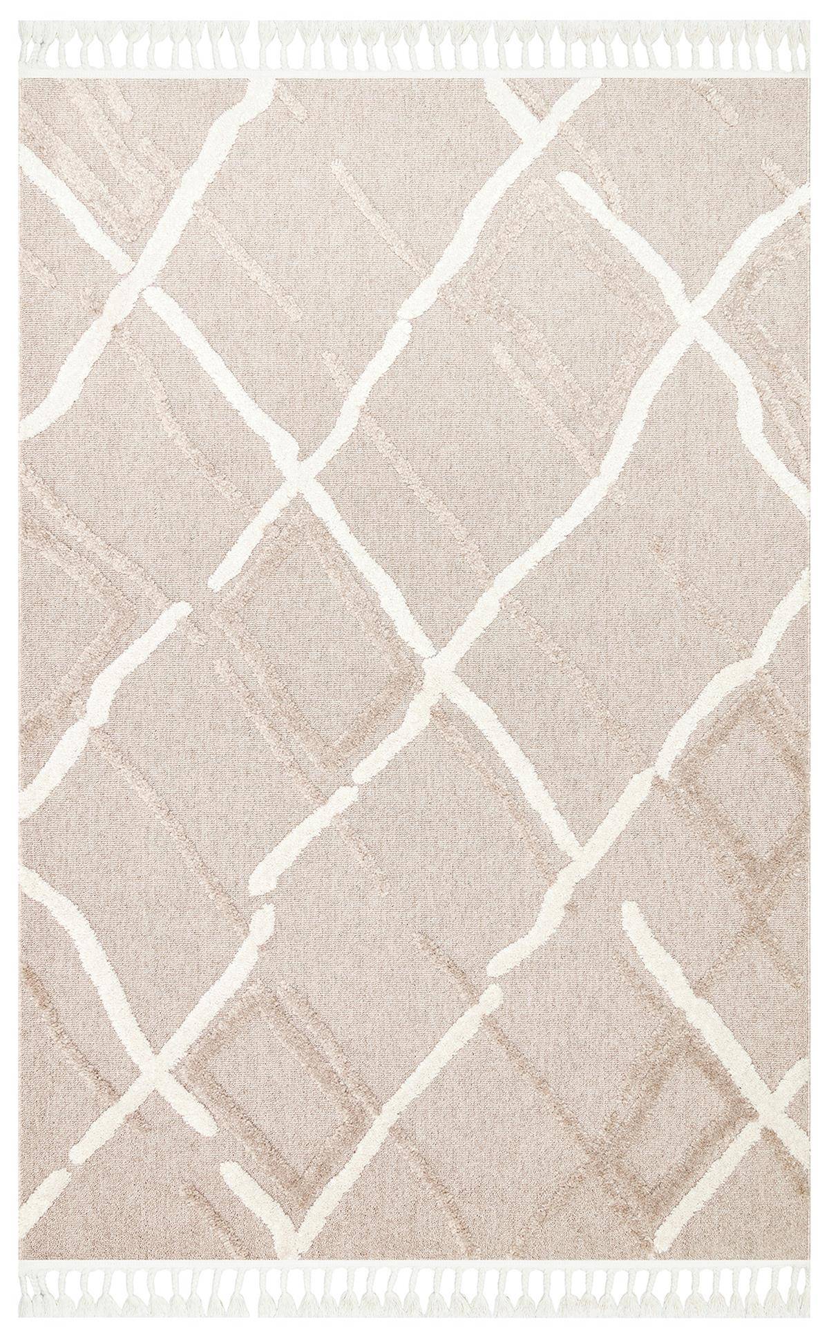 TERAZZO TRZ 03 BEIGE WHITE  Hav Toz Vermez Yumuşak Dokulu Etnik Örgü Desenlere Sahip Modern İskindinav Halı
