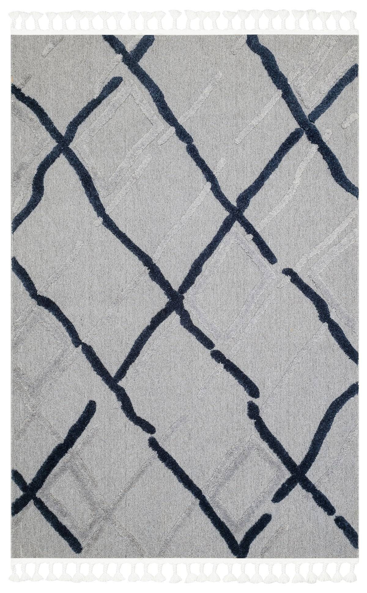 TERAZZO TRZ 03 GREY NAVY  Hav Toz Vermez Yumuşak Dokulu Etnik Örgü Desenlere Sahip Modern İskindinav Halı