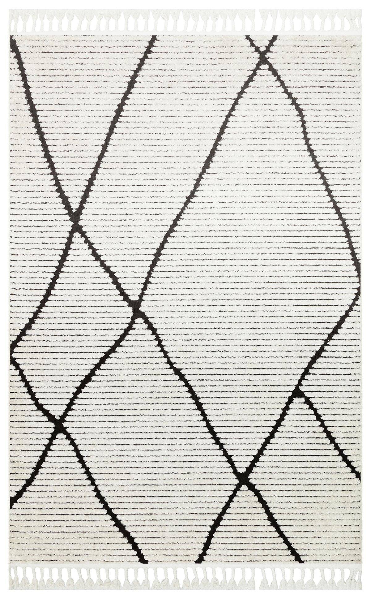 TERAZZO TRZ 07 WHITE BLACK  Hav Toz Vermez Yumuşak Dokulu Etnik Örgü Desenlere Sahip Modern İskindinav Halı