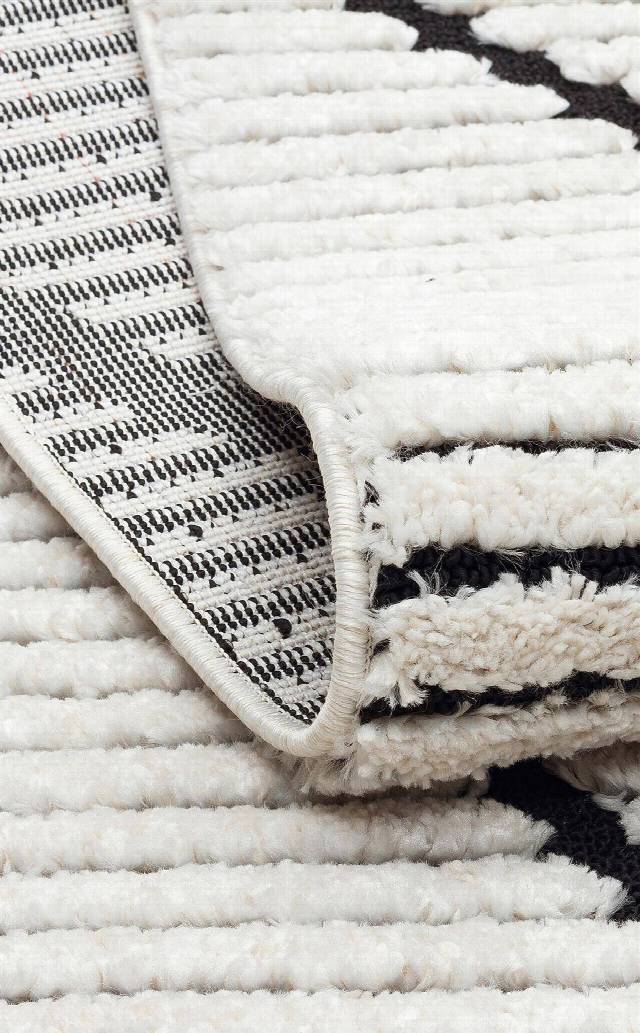 TERAZZO TRZ 07 WHITE BLACK  Hav Toz Vermez Yumuşak Dokulu Etnik Örgü Desenlere Sahip Modern İskindinav Halı
